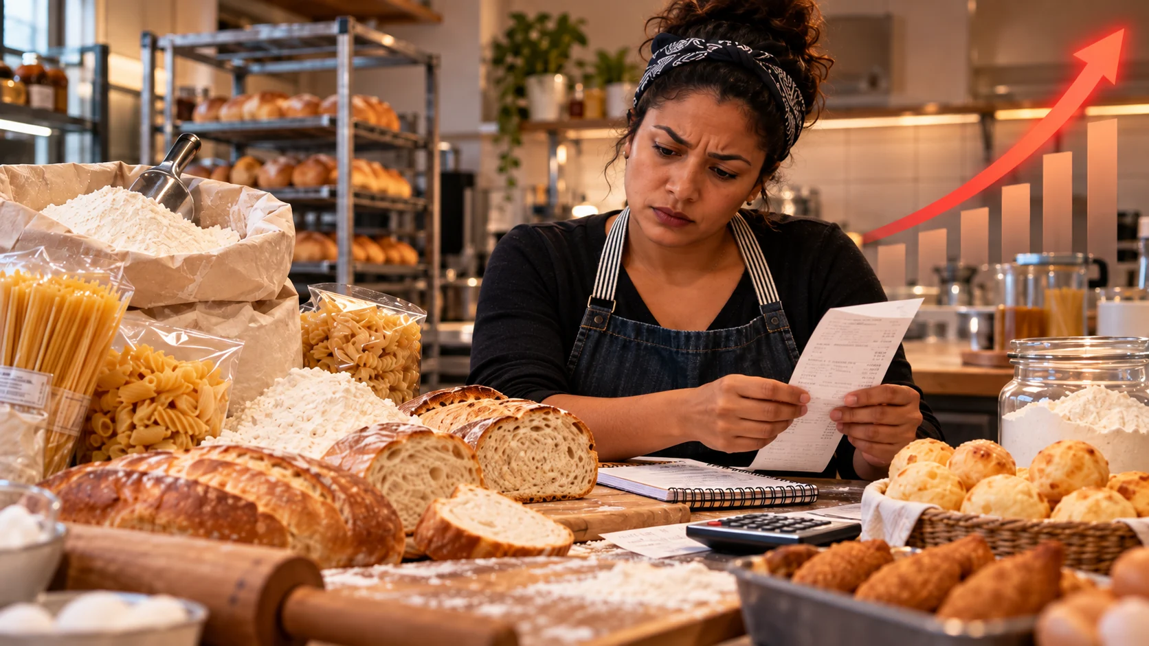 Empreendedora acompanhando o custo da farinha e dos pães